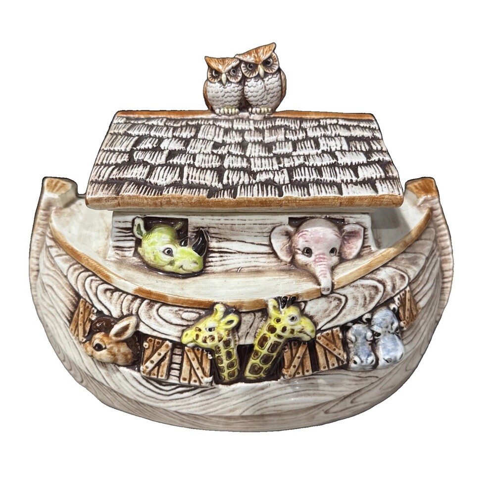 Vintage Treasure Craft Noah's Ark Cookie Jar Ceramic Cottagecore 1970’s